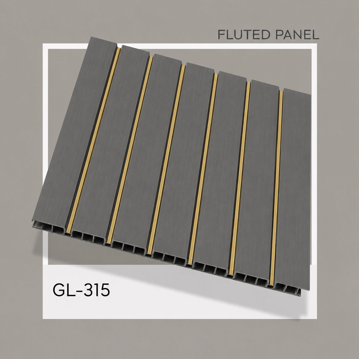 Premium Charcoal Grey Fluted Wall Panel with Gold Inlay (GL-315) | 10 ft x 1 ft