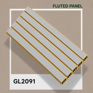 Premium White Fluted Panel with Gold Accents (GL2091) – 10 ft × 1 ft