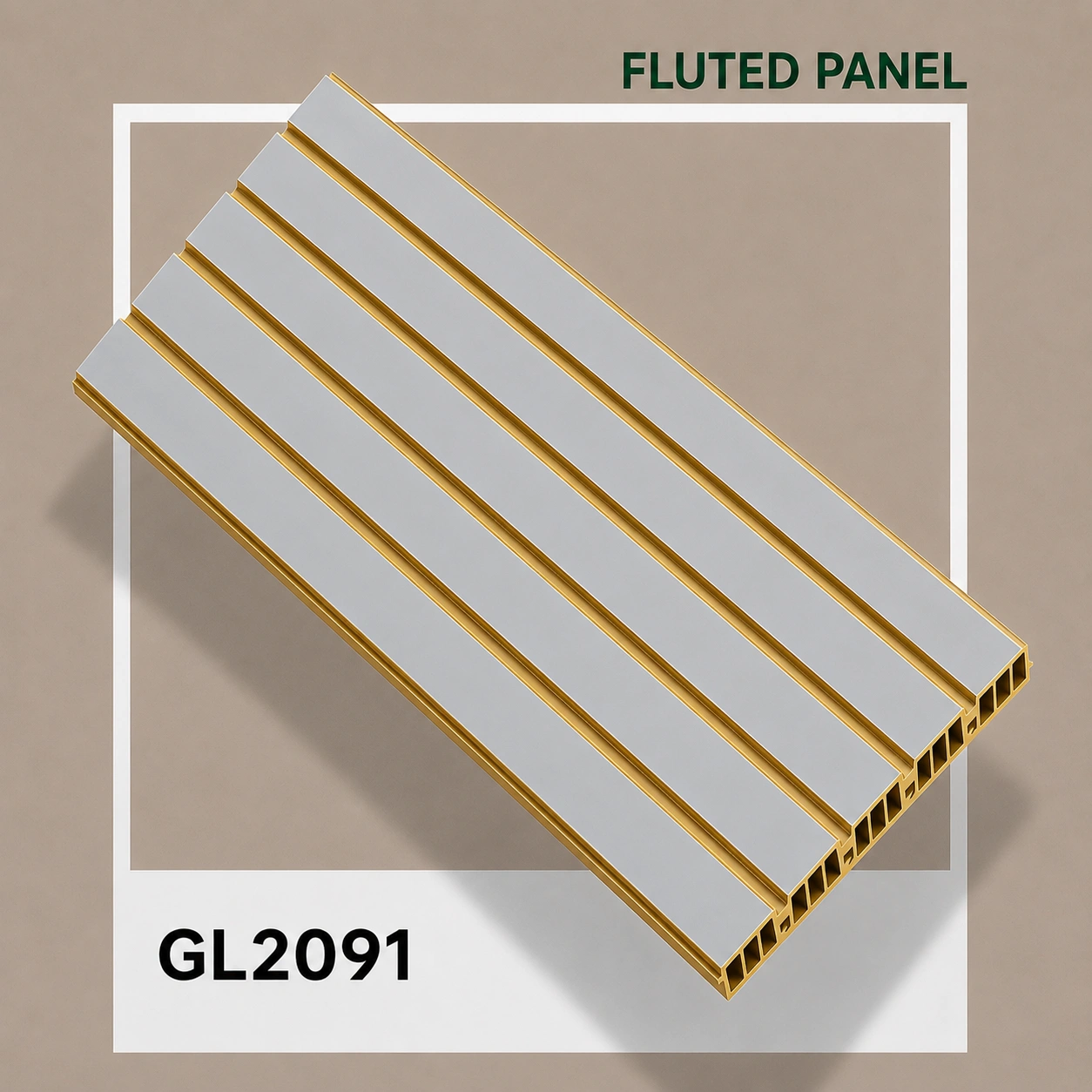 Premium White Fluted Panel with Gold Accents (GL2091) – 10 ft × 1 ft