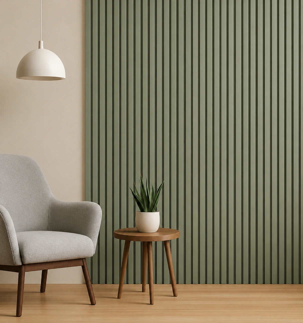 Sage Green WPC Louver Panel (1926) – 9.5 ft × 6 in | 23 mm Thickness - Image 2