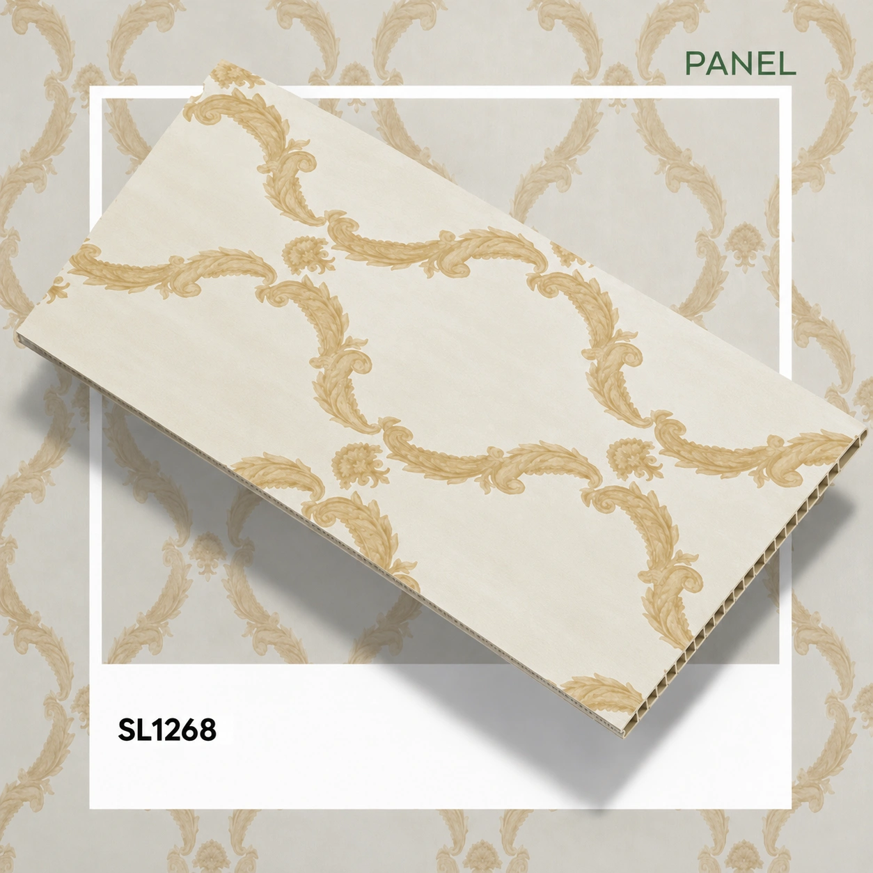 Premium Classic Ornamental PVC Wall Panel – Ivory & Gold (SL1268) | 10 ft x 10 in Premium Classic Ornamental PVC Wall Panel – Ivory & Gold (SL1268) | 10 ft x 10 in
