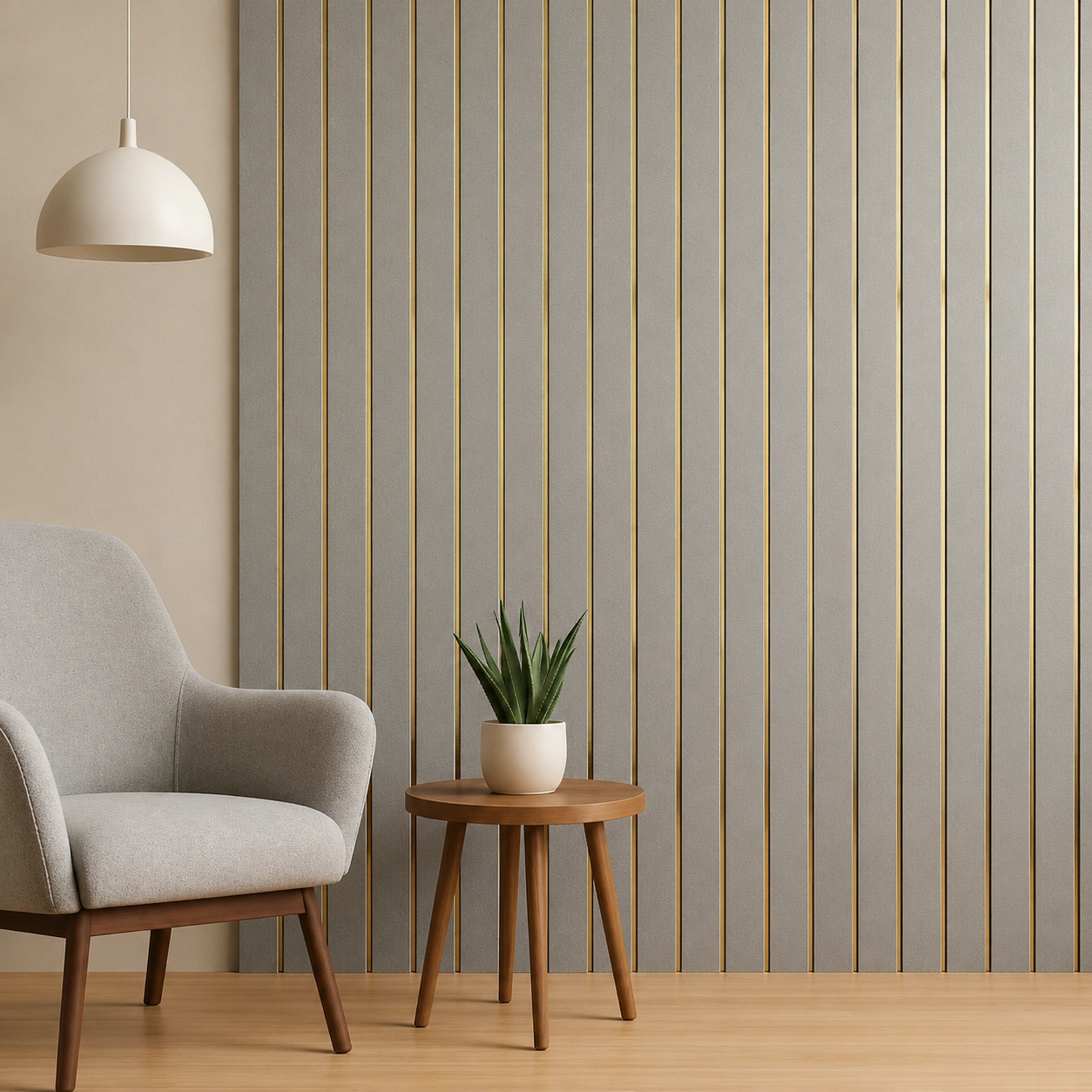 Premium Grey Fluted Panel with Gold Accent Lines (2122) – 9.5 ft × 1 ft - Image 2