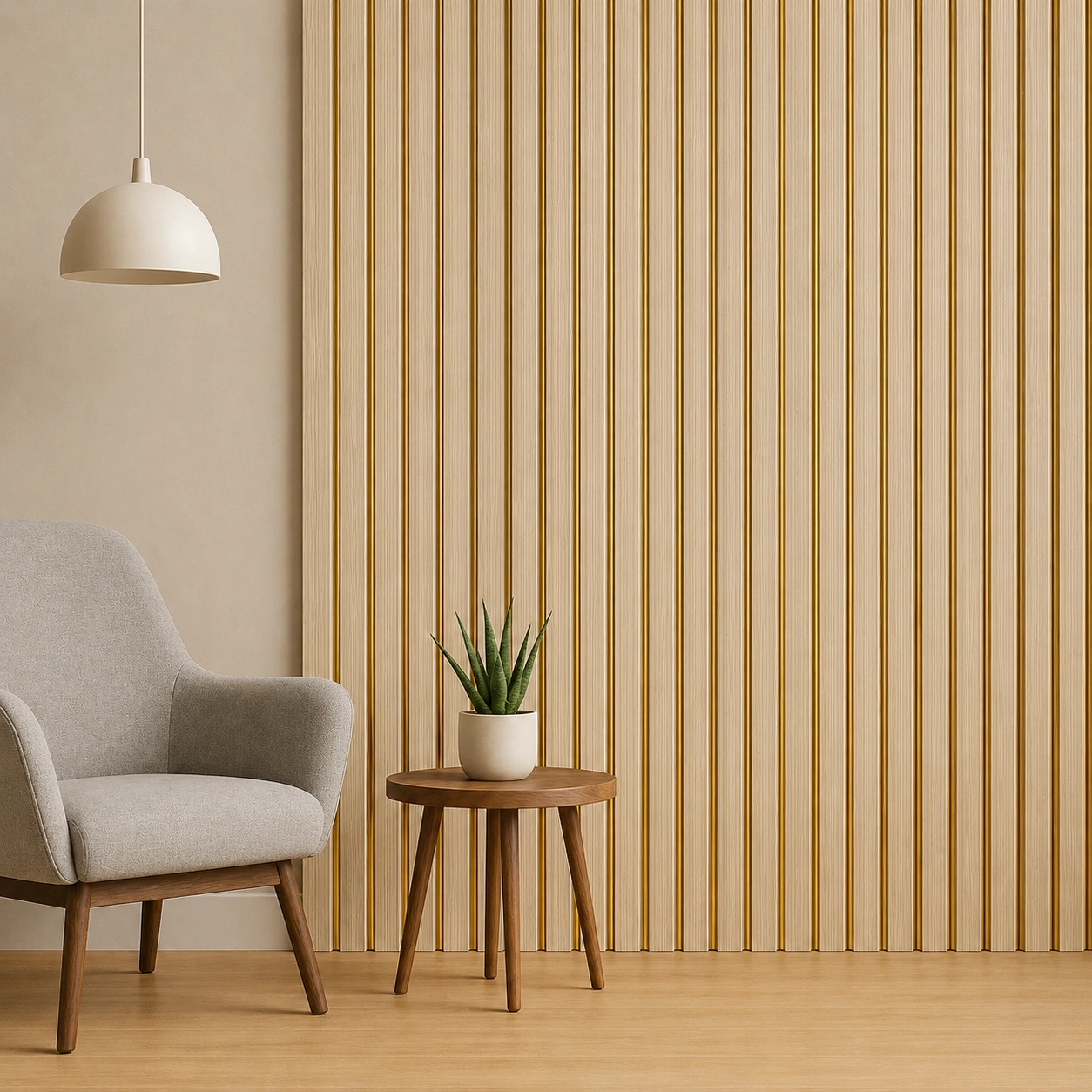 Premium Light Oak Fluted Panel with Gold Accents (2140) – 9.5 ft × 1 ft - Image 2