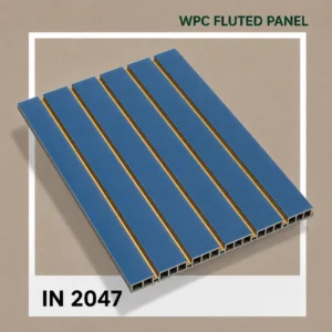Premium Blue Fluted Panel with Gold Accents (IN 2047) – 10 ft × 1 ft
