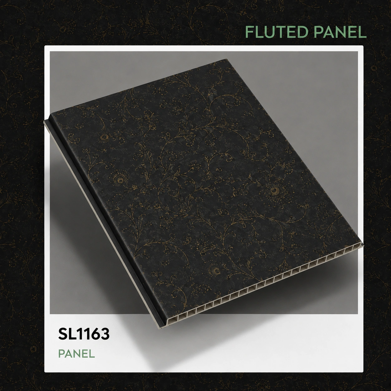 Premium Black Floral PVC Fluted Wall Panel – SL1163 | 10 ft x 10 in