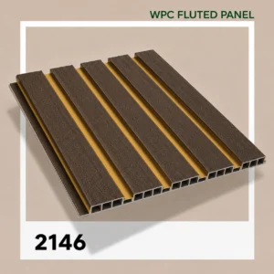 Premium Walnut Fluted Panel with Gold Accents (2146) – 9.5 ft × 1 ft