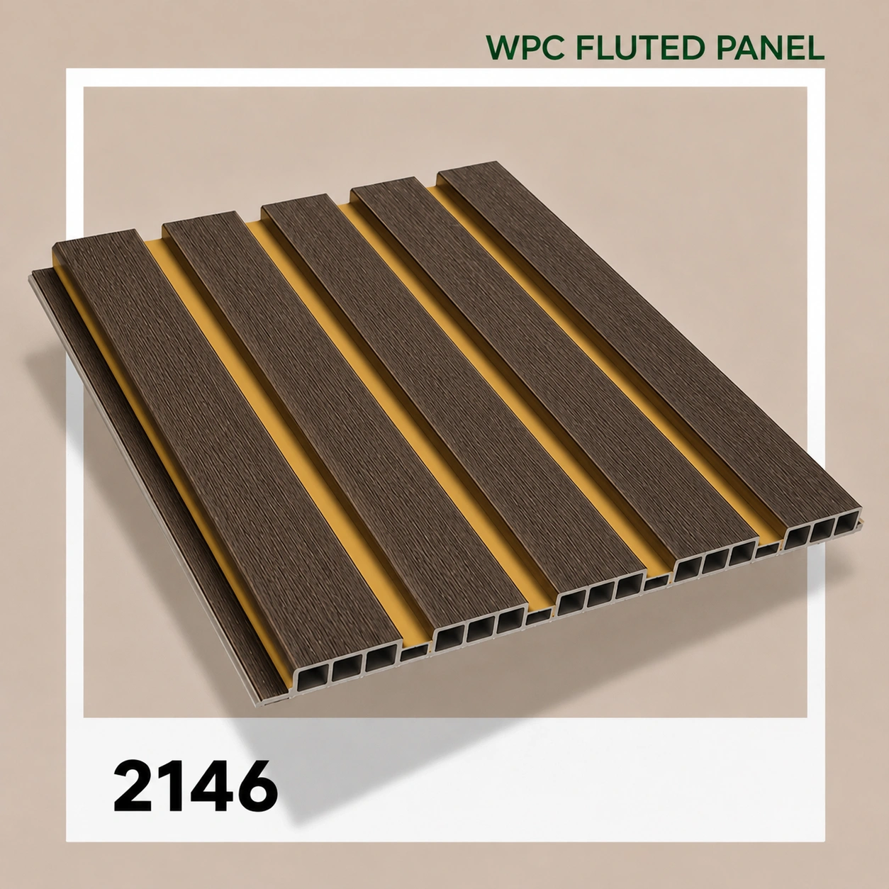 Premium Walnut Fluted Panel with Gold Accents (2146) – 9.5 ft × 1 ft
