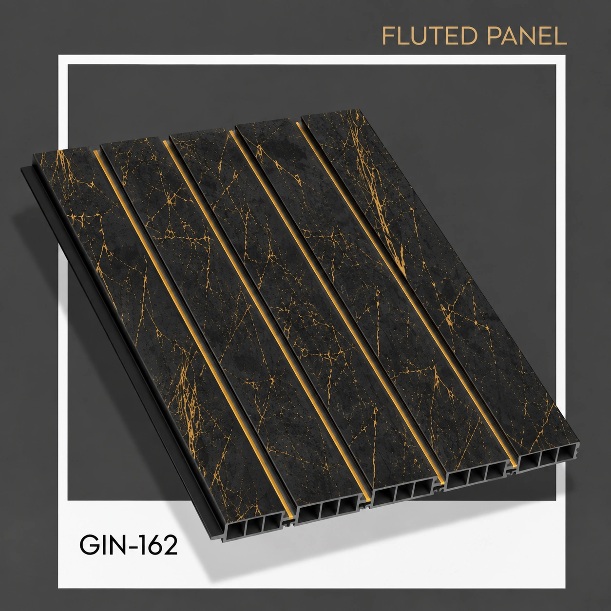 Premium Black Marble Gold Vein Fluted Panel (GIN-162) – 10 ft × 1 ft