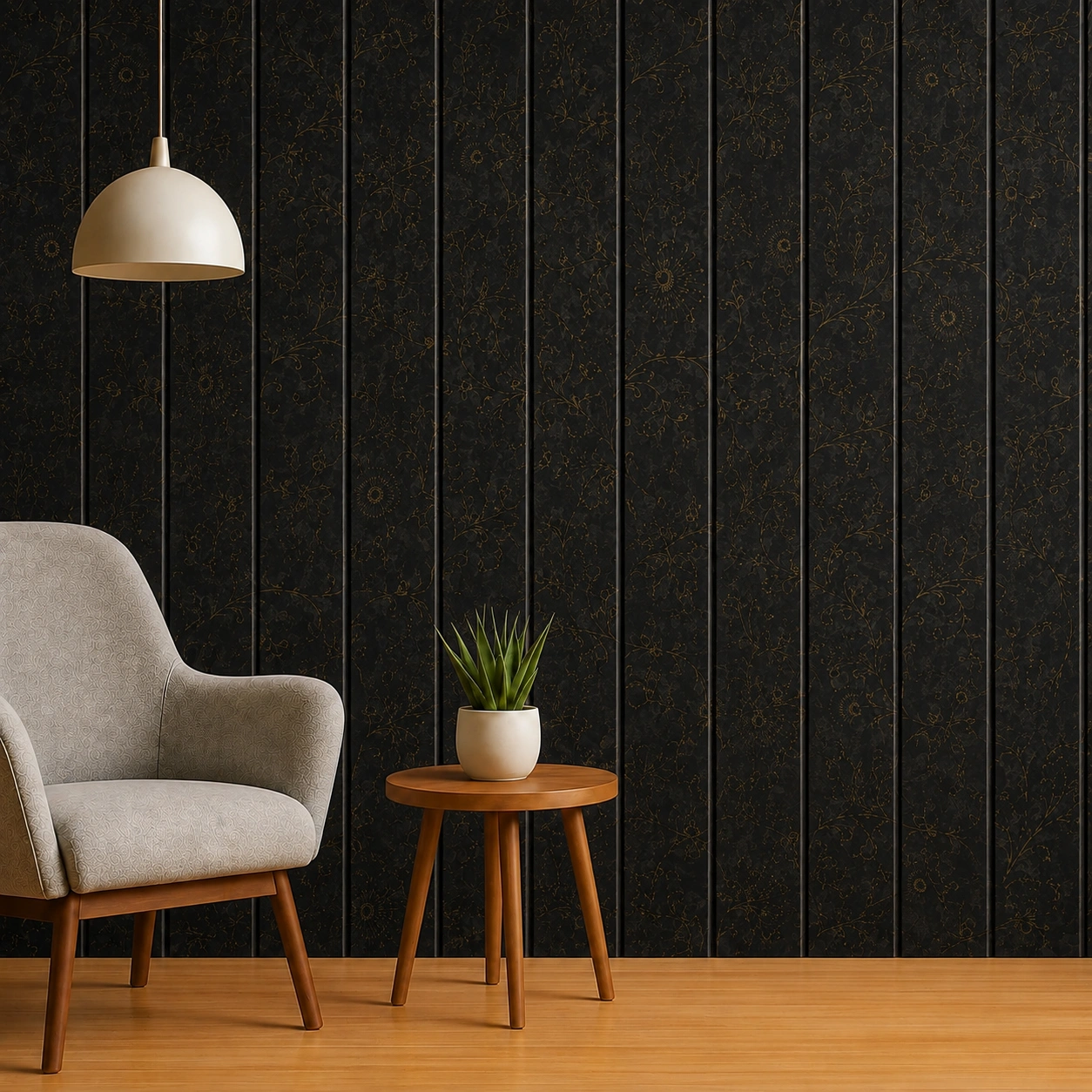 Premium Black Floral PVC Fluted Wall Panel – SL1163 | 10 ft x 10 in - Image 2
