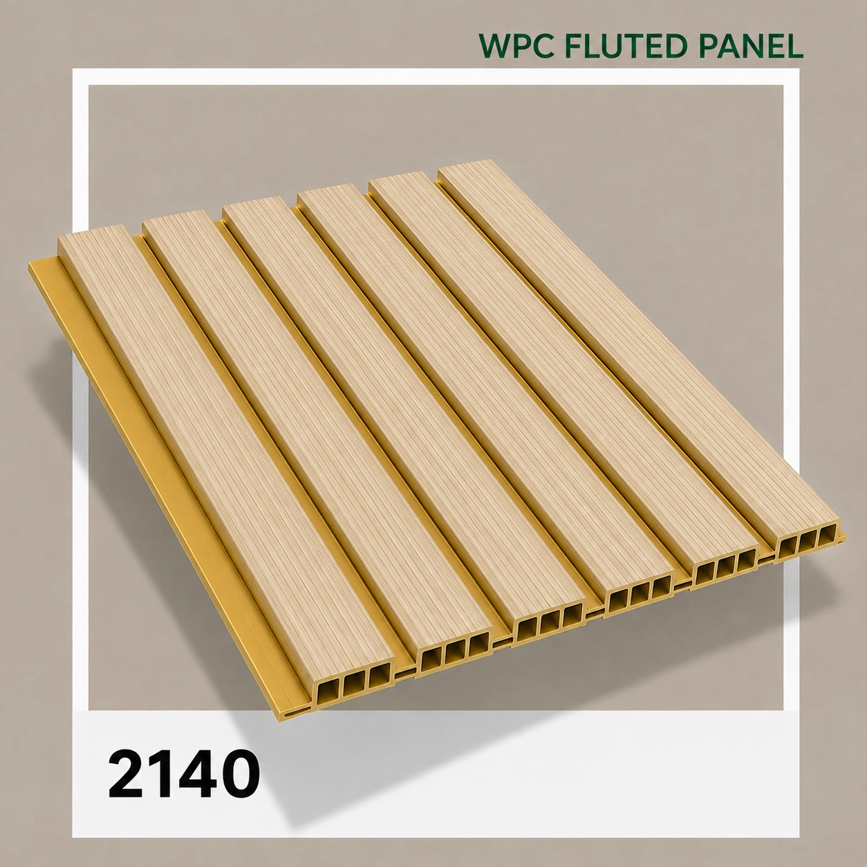 Premium Light Oak Fluted Panel with Gold Accents (2140) – 9.5 ft × 1 ft