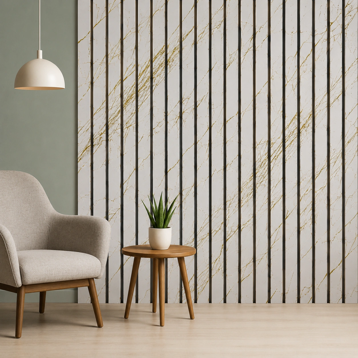 Premium White Marble Gold Vein Fluted Panel (GIN-161) – 10 ft × 1 ft - Image 2