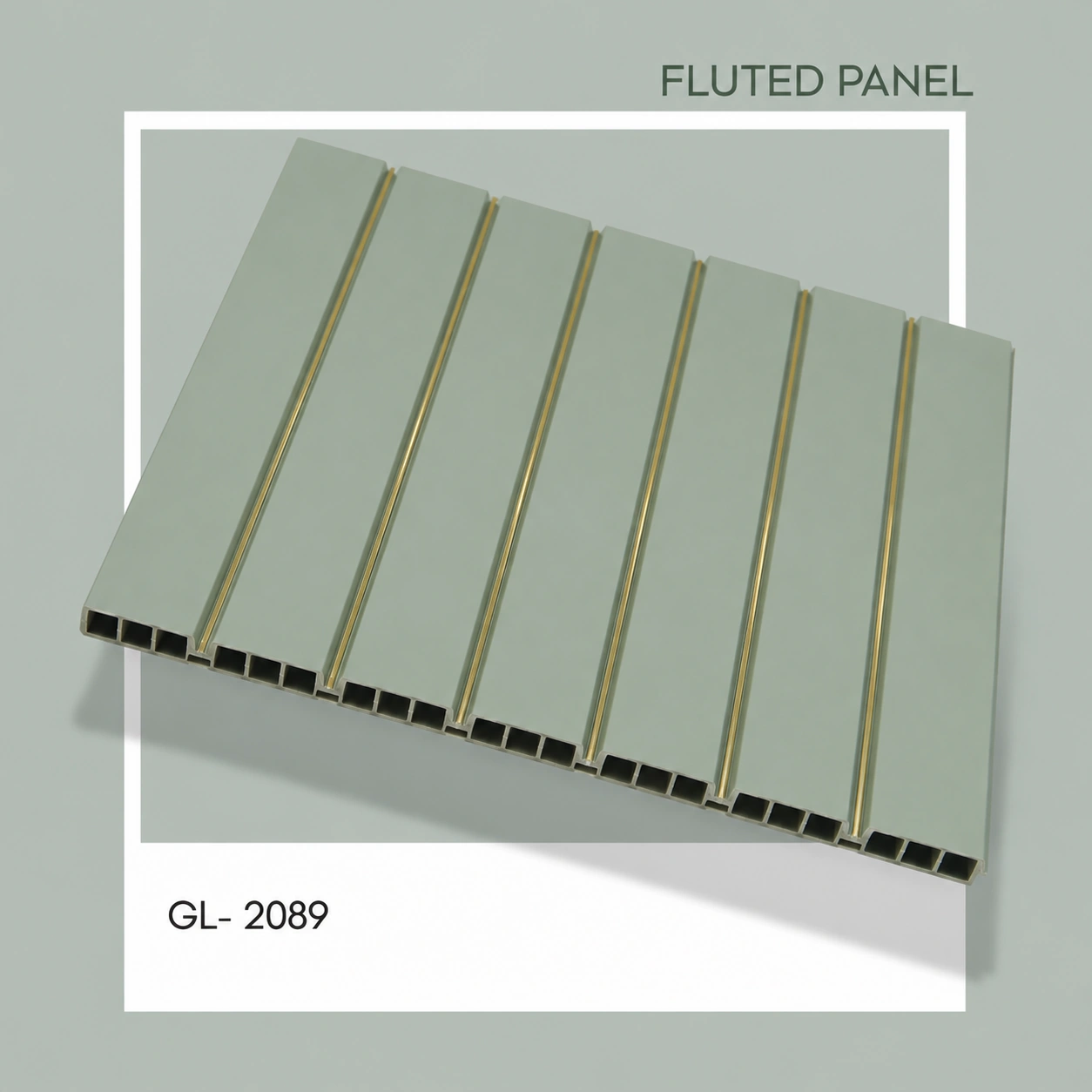 Premium Sage Green Fluted Wall Panel with Gold Inlay (GL-2089) | 10 ft x 1 ft