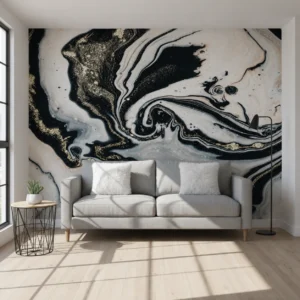 UV Marble Sheet – Black & White Luxury Marble Wall Panel with Gold Veining (8 ft × 4 ft)