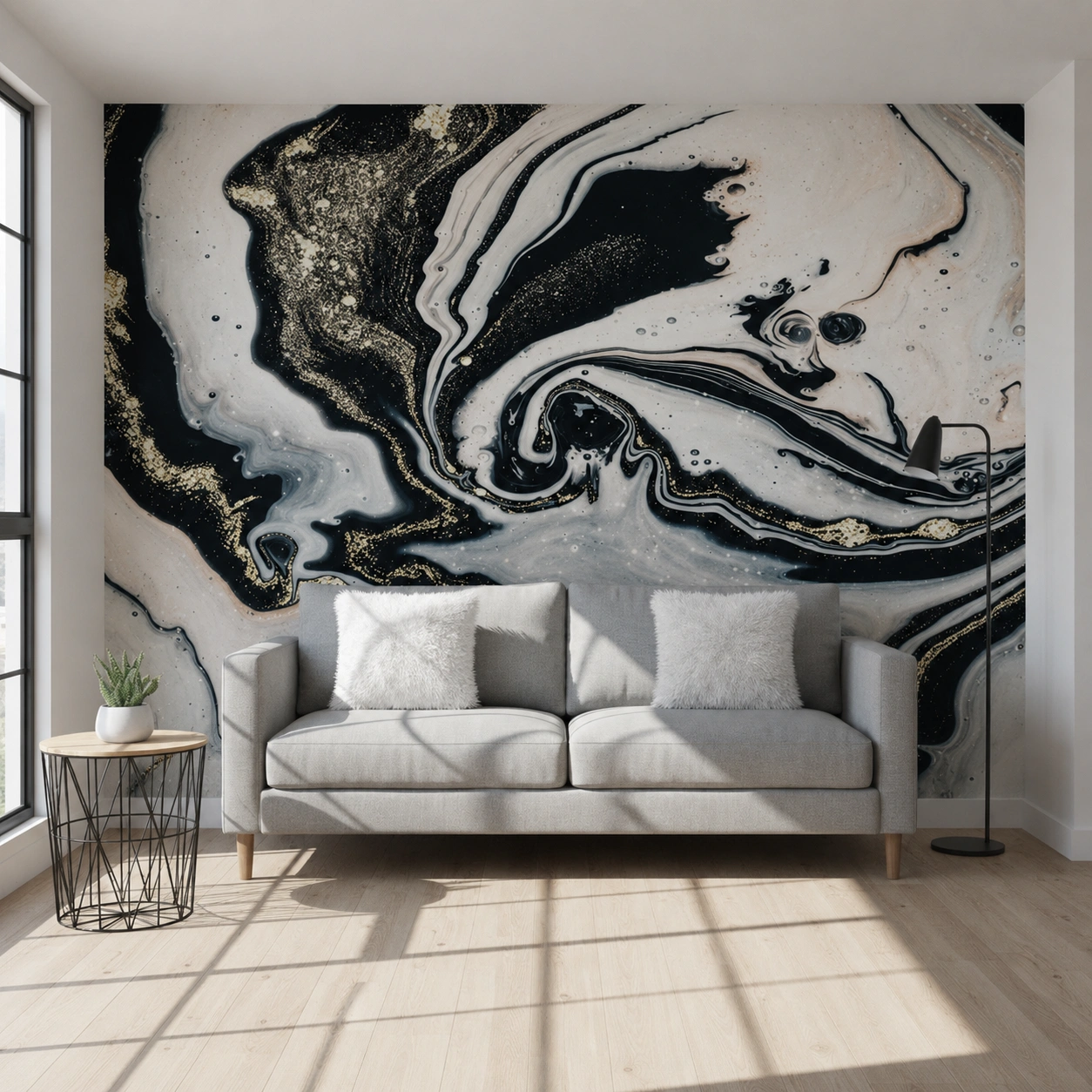 UV Marble Sheet – Black & White Luxury Marble Wall Panel with Gold Veining (8 ft × 4 ft)