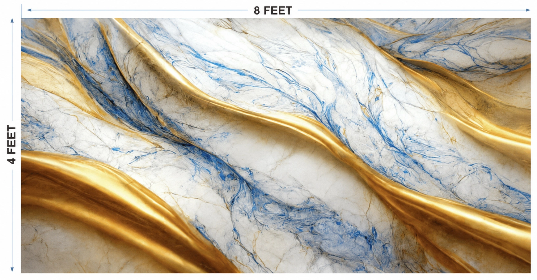UV Marble Sheet – White Marble with Royal Gold & Blue Veins Wall Panel (8 ft × 4 ft) - Image 2