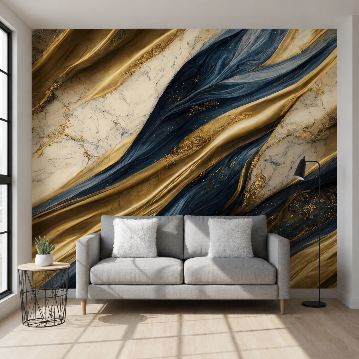 UV Marble Sheet – Royal Blue, White & Gold Luxury Marble Wall Panel (8 ft × 4 ft)