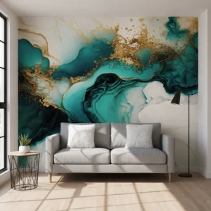 UV Marble Sheet – Emerald Green & Gold Luxury Marble Wall Panel (8 ft × 4 ft)
