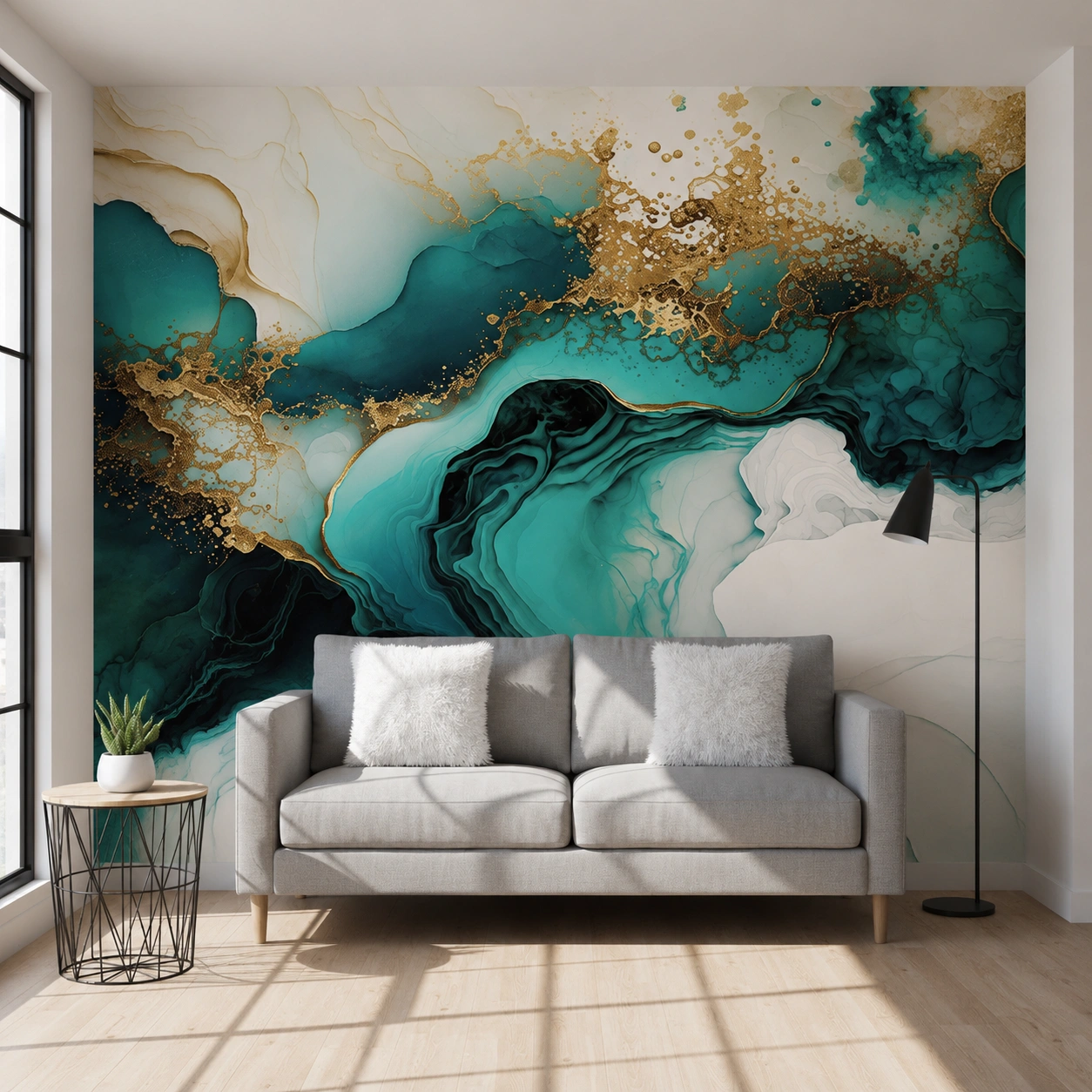 UV Marble Sheet – Emerald Green & Gold Luxury Marble Wall Panel (8 ft × 4 ft)