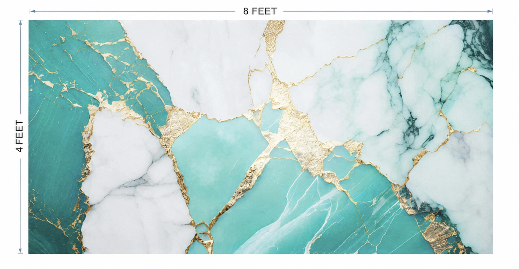 UV Marble Sheet – Aqua Green & White Marble Wall Panel with Gold Veining (8 ft × 4 ft) - Image 2