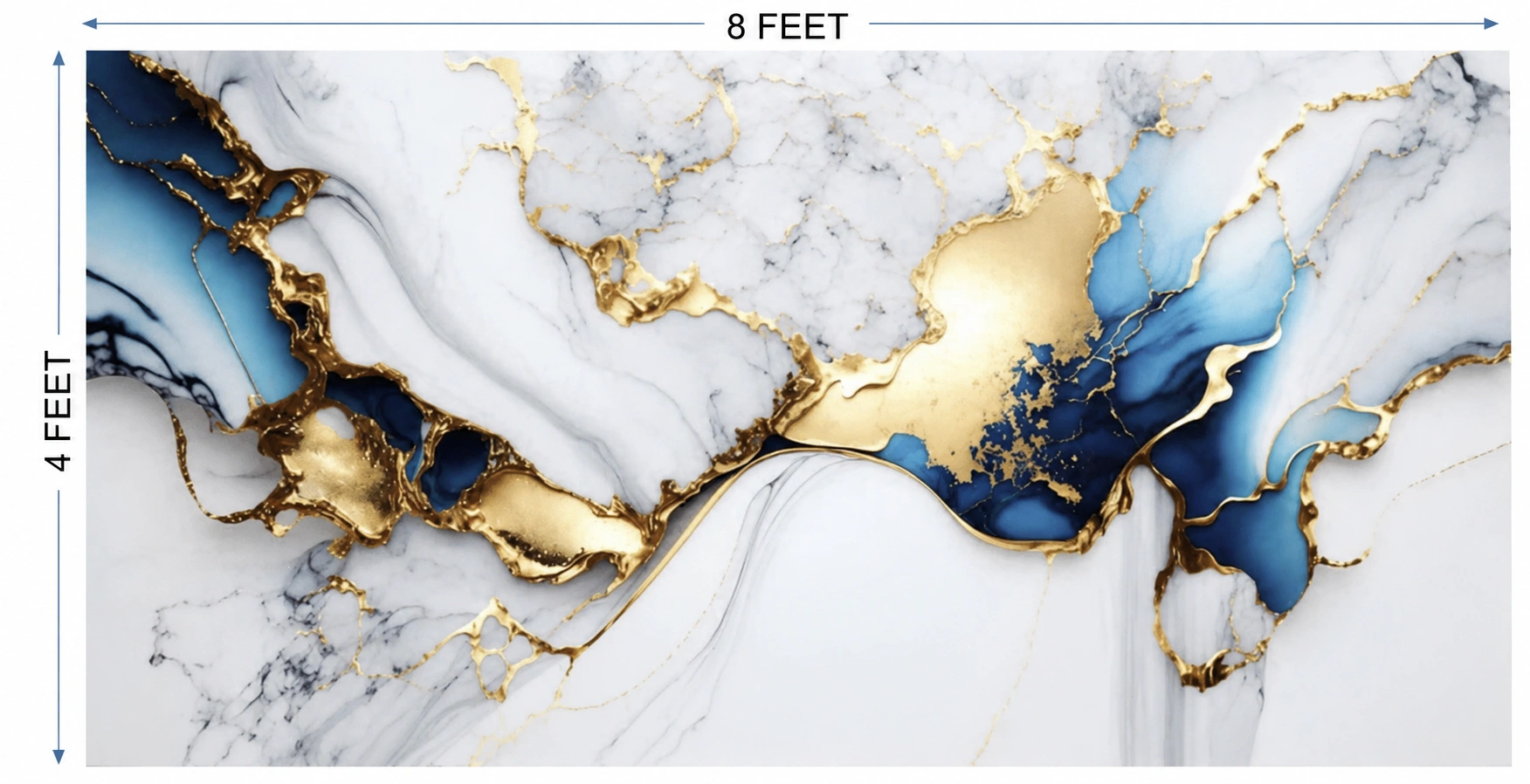 UV Marble Sheet – White Marble Wall Panel with Royal Blue & Gold Accents (8 ft × 4 ft) - Image 2
