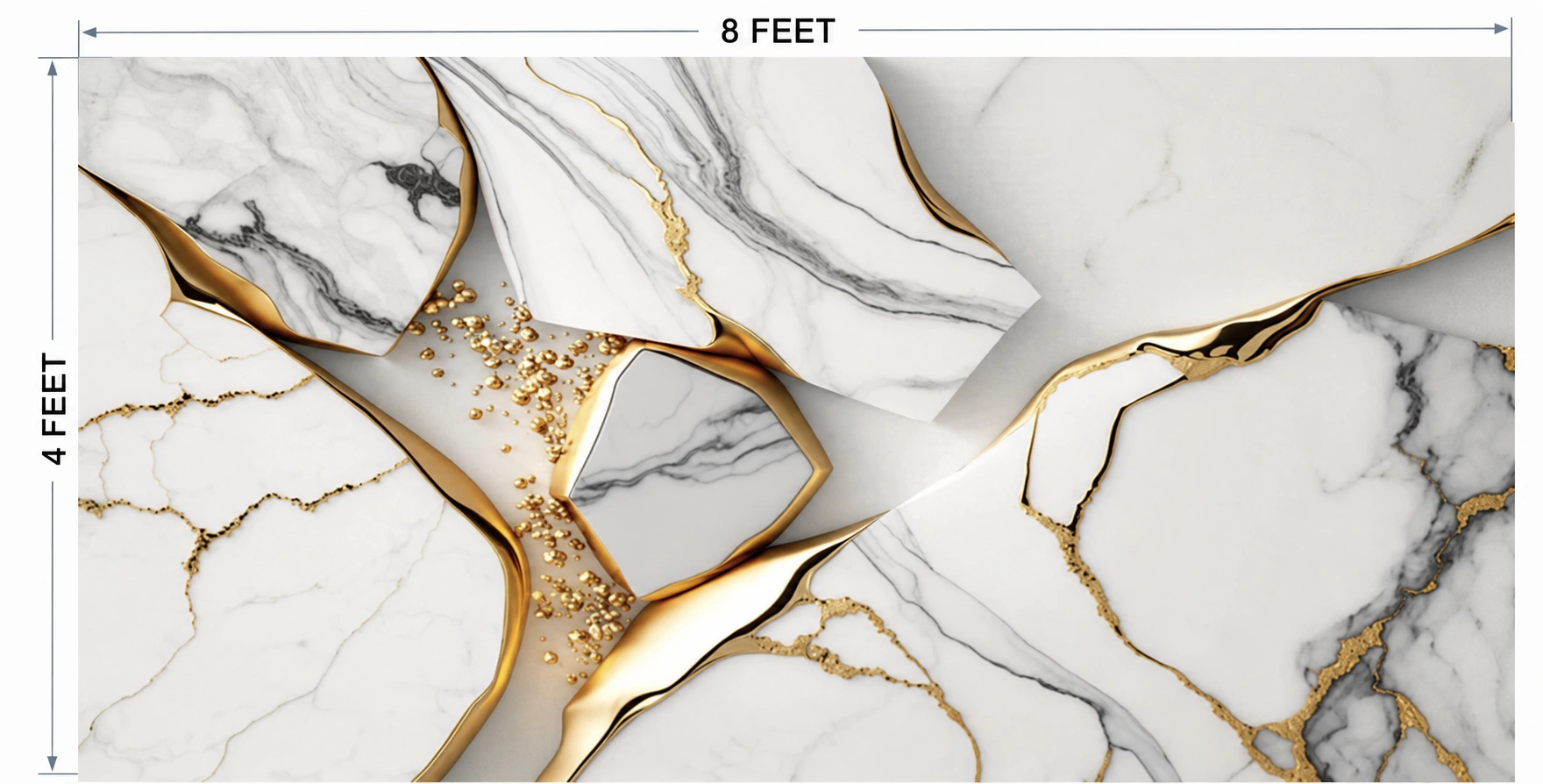 Luxury White Marble UV Marble Sheet with Gold Geometric Design (8 ft × 4 ft) - Image 2