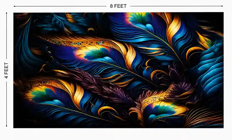 Premium UV Marble Wall Panel – Luxury Blue & Gold Feather Design | 8ft x 4ft - Image 2