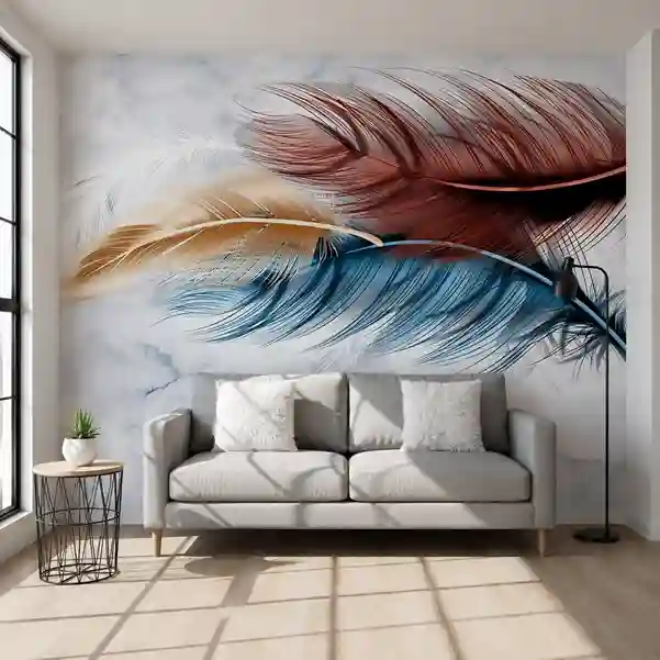 Premium UV Marble Wall Panel – Elegant Multicolor Feather Design | 8ft x 4ft
