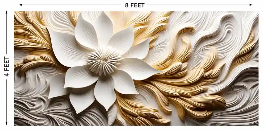 Premium UV Marble Wall Panel – 3D White & Gold Floral Design | 8ft x 4ft - Image 2