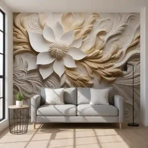 Premium UV Marble Wall Panel – 3D White & Gold Floral Design | 8ft x 4ft
