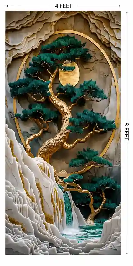 Premium UV Marble Wall Panel – 3D Golden Bonsai Tree Design | 8ft x 4ft - Image 2