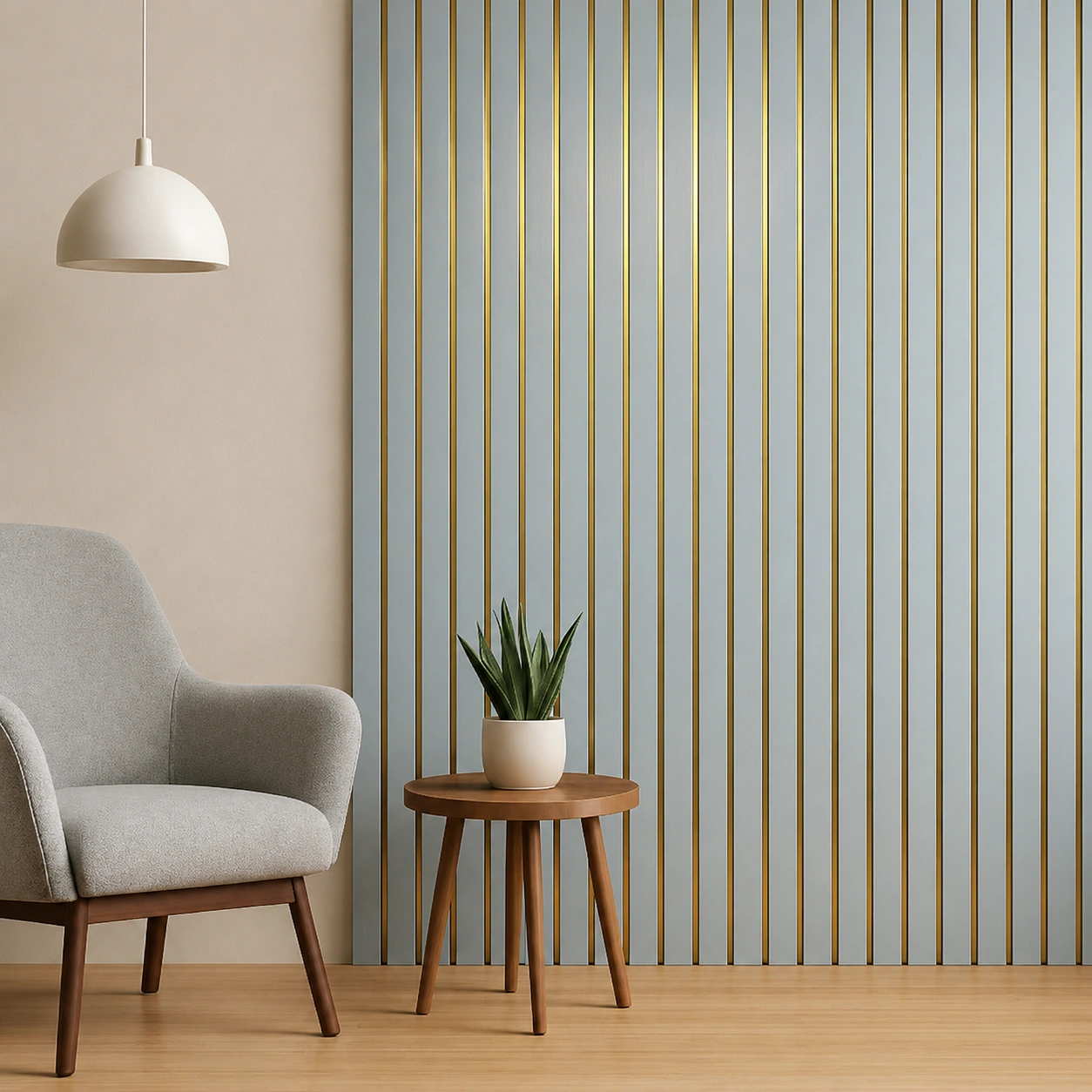 Premium Sage Green Fluted Wall Panel with Gold Inlay (GL-2089) | 10 ft x 1 ft - Image 2