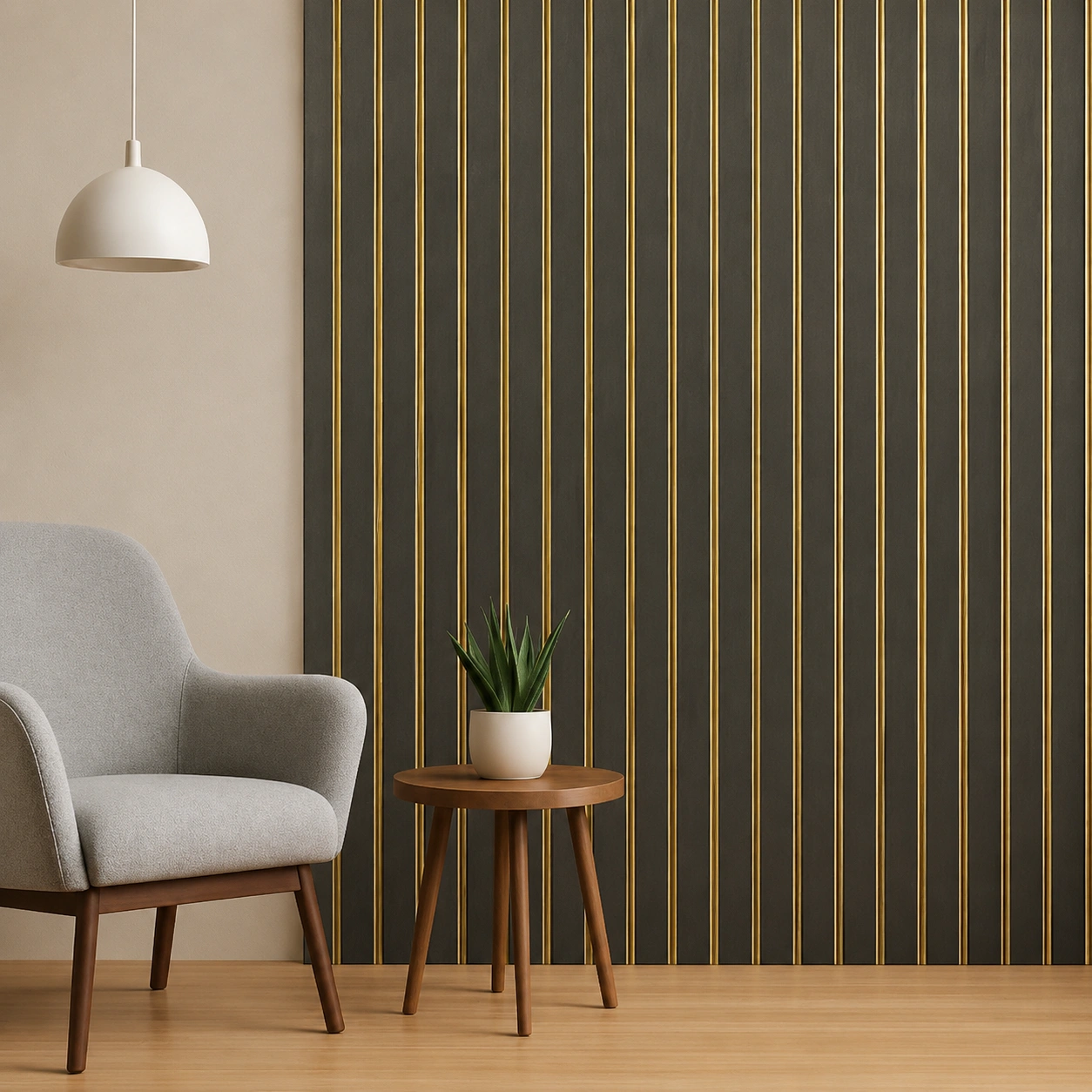 Premium Charcoal Grey Fluted Wall Panel with Gold Inlay (GL-315) | 10 ft x 1 ft - Image 2