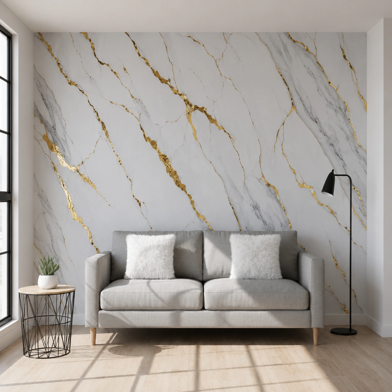 Premium Golden Tinted White UV Marble Sheet (8 ft × 4 ft)