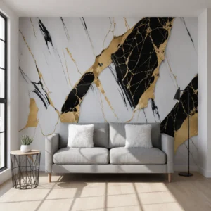 Luxury Black & Gold Golden Tinted UV Marble Sheet (8 ft × 4 ft)