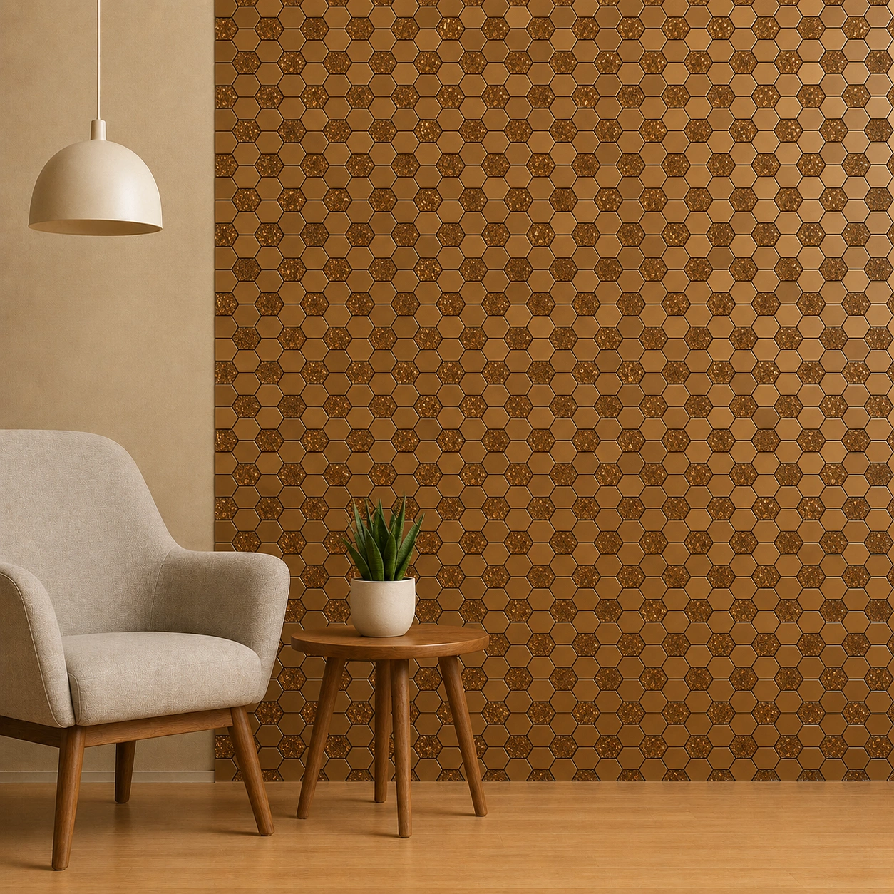 Self-Adhesive Hexagon Mirror Mosaic Tile - GMT 1627 | Gold Decorative Wall Panel | 1 x 1 ft - Image 2