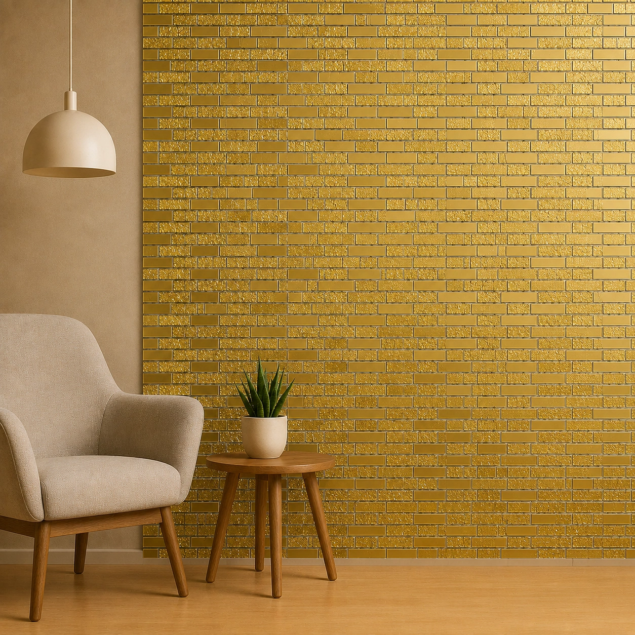 Self-Adhesive Gold Mirror Mosaic Tile GMT 1644 | Brick Pattern Decorative Wall Panel | 1 x 1 ft - Image 2