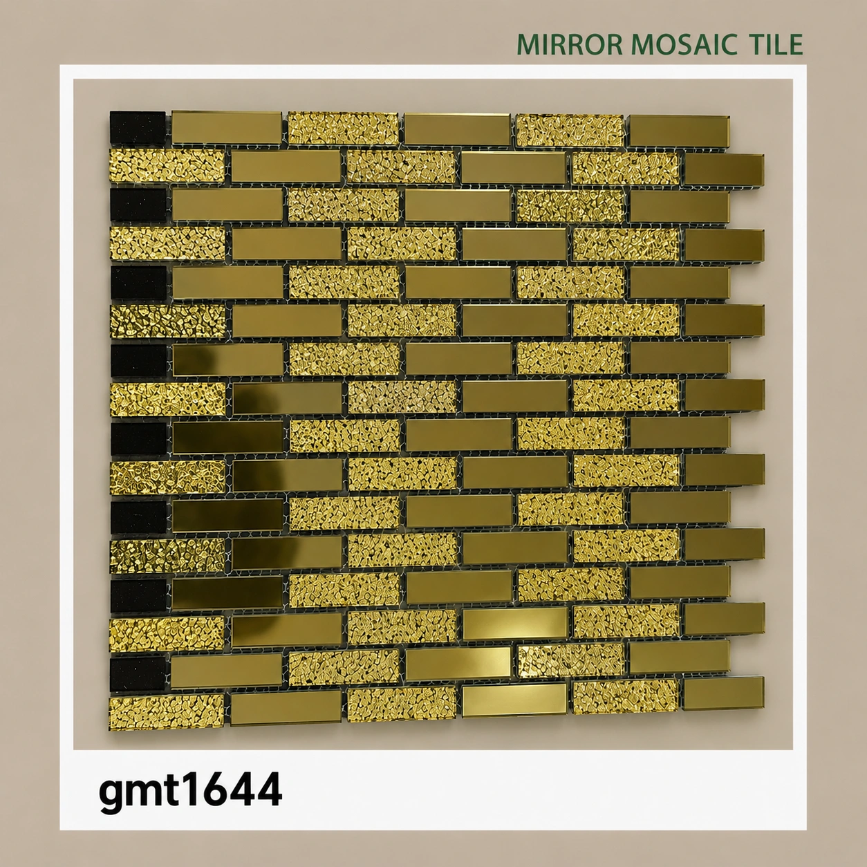Self-Adhesive Gold Mirror Mosaic Tile GMT 1644 | Brick Pattern Decorative Wall Panel | 1 x 1 ft