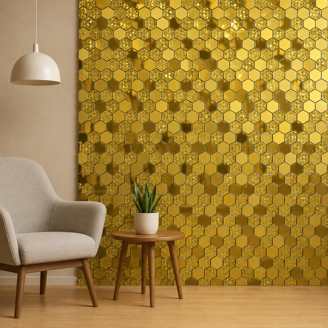 Gold Hexagon Mirror Mosaic Tile | Self-Adhesive Peel & Stick Wall Tile | 1 x 1 ft | GMT 1647 Gold Hexagon Mirror Mosaic Tile | Self-Adhesive Peel & Stick Wall Tile | 1 x 1 ft | GMT 1647 - Image 2