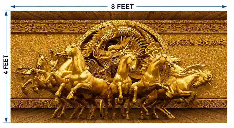Premium UV Marble Sheet – Golden Dragon & Running Horses 3D Design | 8ft x 4ft - Image 2