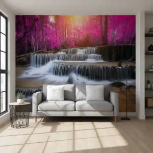 Premium UV Marble Sheet – Enchanted Pink Forest Waterfall Design | 8ft x 4ft