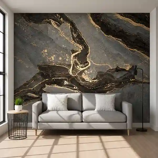 Premium UV Marble Sheet – Black & Grey Marble with Golden Veins | 8ft x 4ft