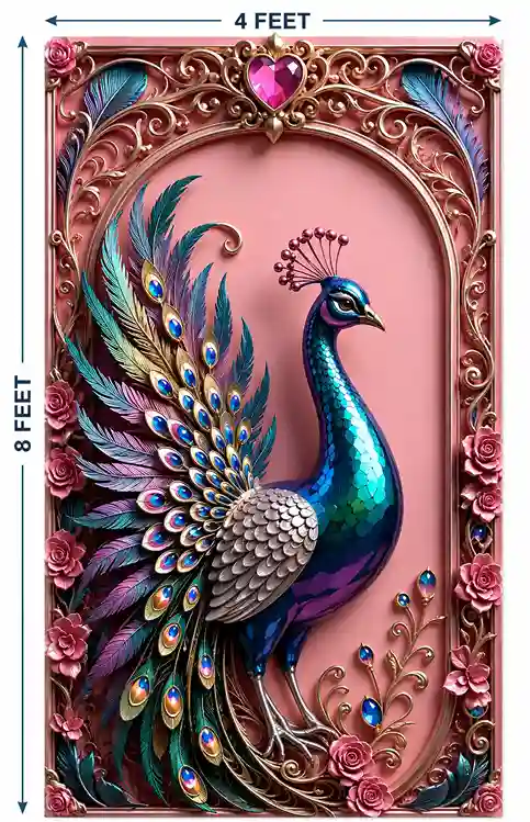 Premium UV Marble Sheet – Royal Peacock 3D Floral Frame Design | 8ft x 4ft - Image 2
