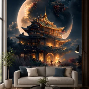Luxury Moonlit Oriental Palace UV Marble Sheet | Premium Decorative Wall Panel | 8ft x 4ft
