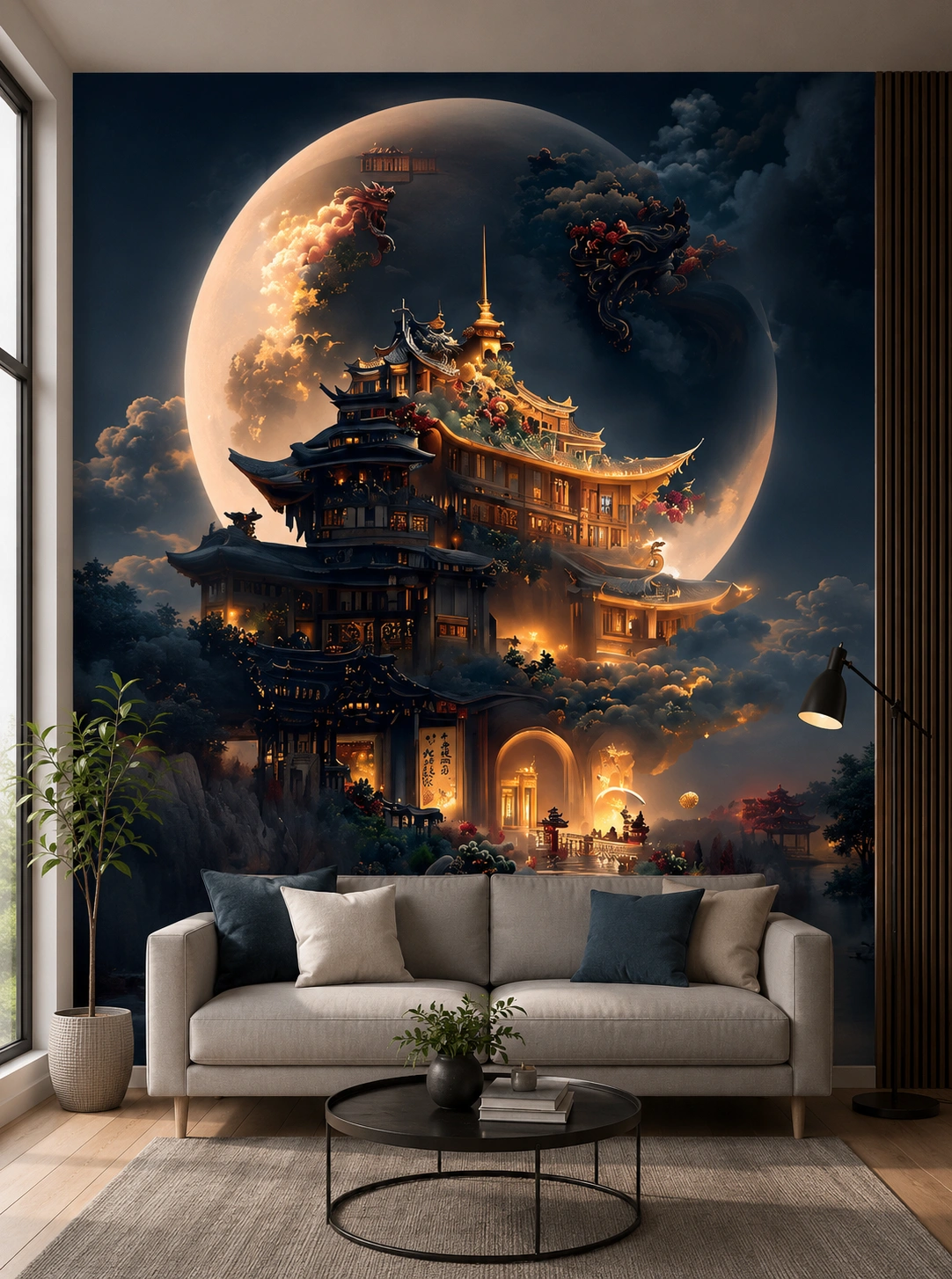 Luxury Moonlit Oriental Palace UV Marble Sheet | Premium Decorative Wall Panel | 8ft x 4ft