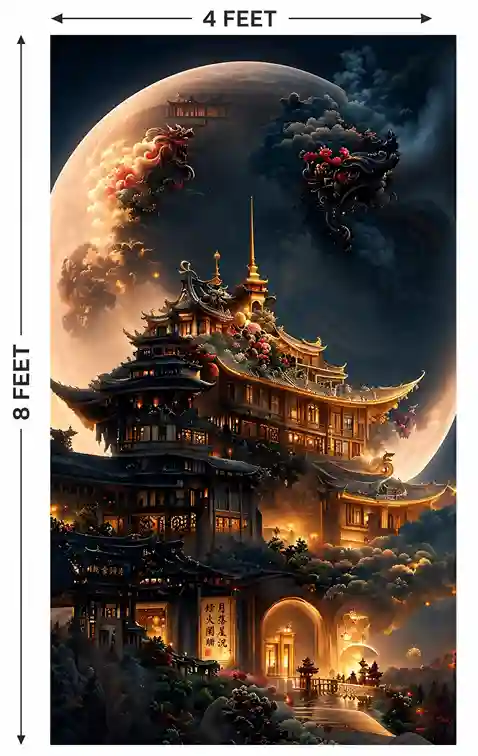 Luxury Moonlit Oriental Palace UV Marble Sheet | Premium Decorative Wall Panel | 8ft x 4ft - Image 2