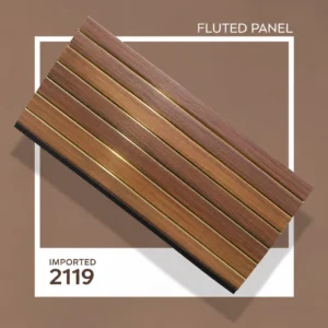Premium Teak Wood Fluted Panel with Gold Accent (Imported 2119) – 9.5 ft × 1 ft