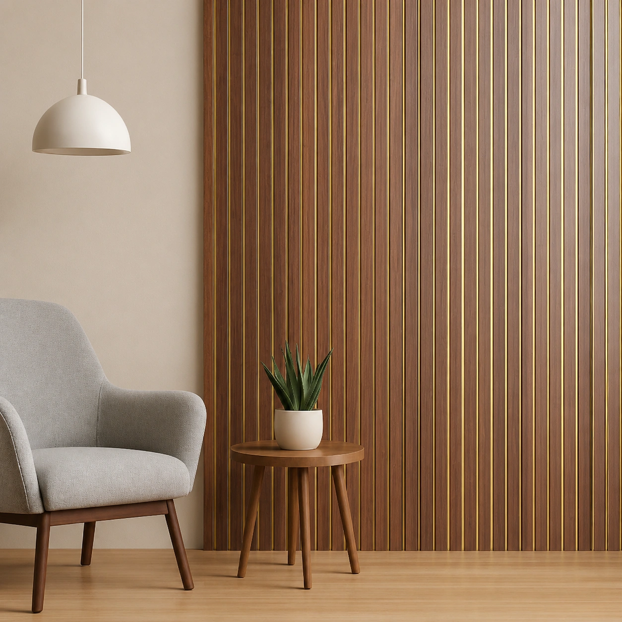 Premium Teak Wood Fluted Panel with Gold Accent (Imported 2119) – 9.5 ft × 1 ft - Image 2