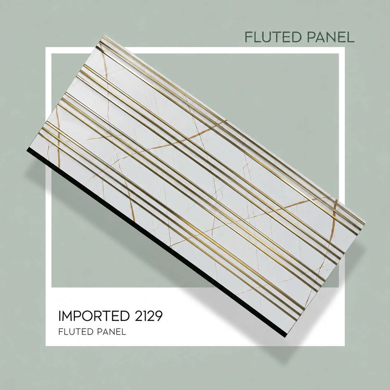 Imported White Marble Fluted Panel with Gold Accent (2129) – 9.5 ft × 1 ft