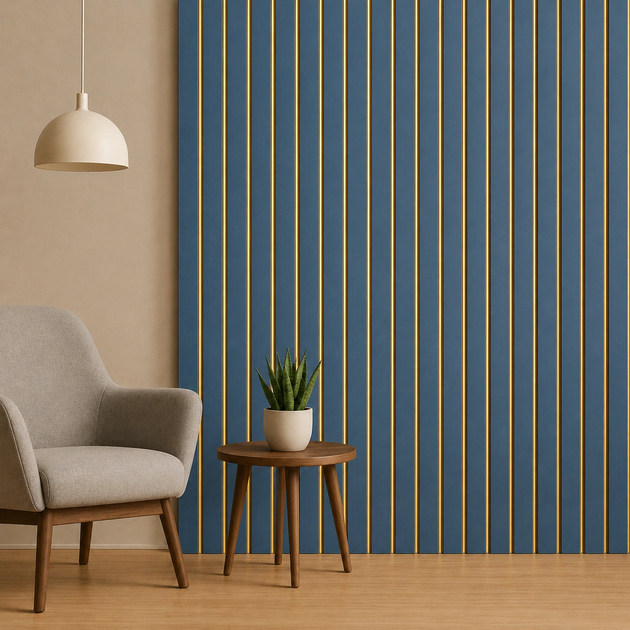 Premium Blue Fluted Panel with Gold Accents (IN 2047) – 10 ft × 1 ft - Image 2