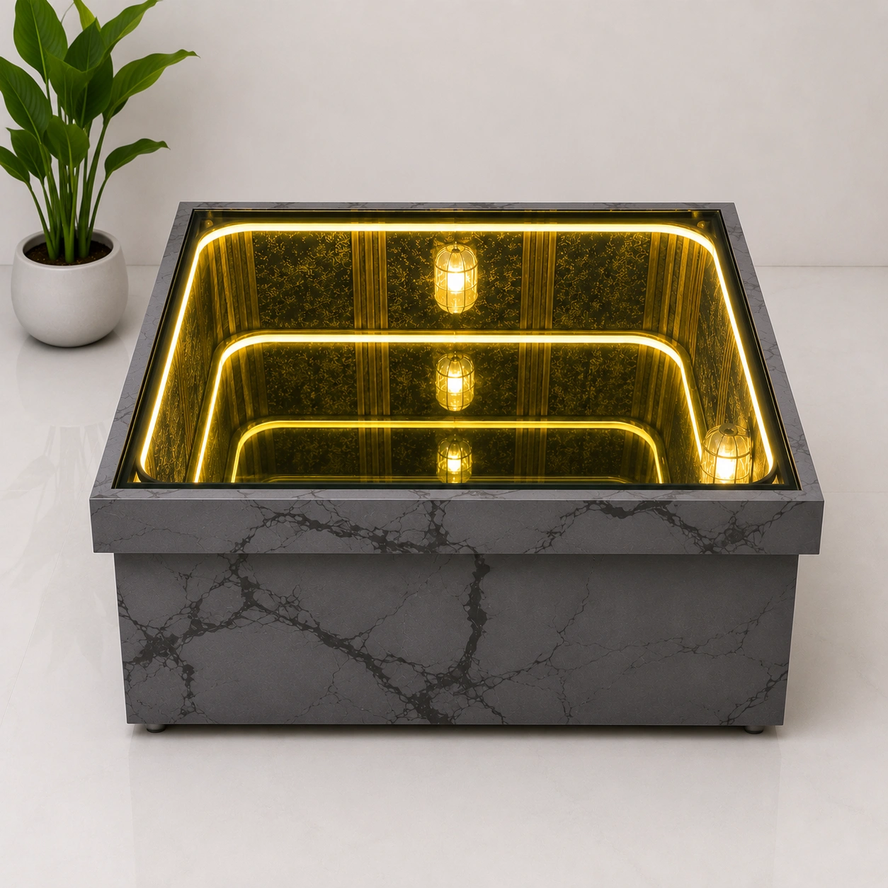 Premium Infinity Mirror Center Table with LED Illusion | Customizable Design
